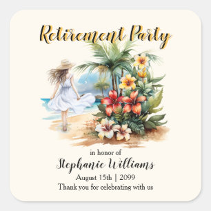 Vrouwen Pensioen Strand Aloha Bloemen Party Vierkante Sticker