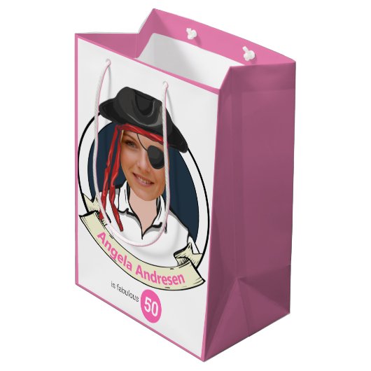 Vrouwen Pirate Birthday Funny 50th Face Great Medium Cadeauzakje (Achterkant Gekanteld)