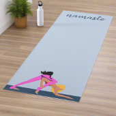 Vrouwen Poses Met Kat Blauw Namaste Yogi Oefeninge Yogamat