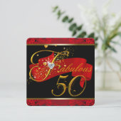 Vrouwen Red Fabulous 50ste verjaardag Party Kaart (Staand voorkant)