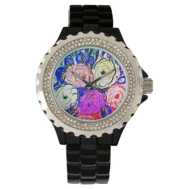 Vrouwen Rhinestone Zwart Emaille Horloge Groen en  (Voorkant)