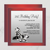 Vrouwen Rode Zebra 21ste verjaardagsfeest Kaart (Voorkant / Achterkant)