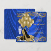 Vrouwen Royal Blue en Gold verjaardagsfeest Glam Kaart (Voorkant / Achterkant)