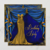 Vrouwen Royal Blue Gold Art Deco Verjaardagsfeest Kaart (Voorkant / Achterkant)