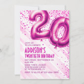 Vrouwen Roze 20ste verjaardag Uitnodiging (Voorkant)