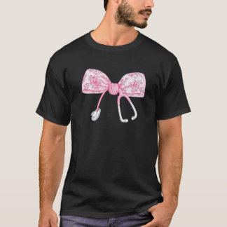 Vrouwen Roze Coquette Verpleegster Stethoscoop Bow T-shirt