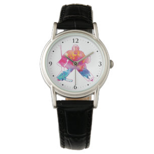 Vrouwen Roze Hockey Goalie Waterverf Horloge