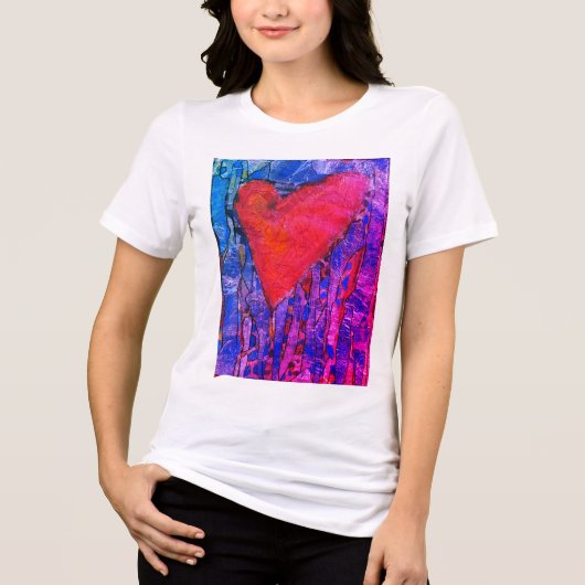 Vrouwen roze mozaïek hart Tri-Blend shirt (Voorkant)