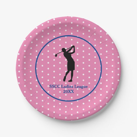 Vrouwen Roze Polkadot Golf Party Bord (Voorkant)