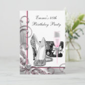 Vrouwen roze verjaardagsfeestje kaart (Staand voorkant)