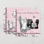 Vrouwen roze verjaardagsfeestje kaart (Voorkant / Achterkant)