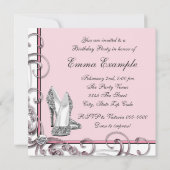 Vrouwen roze verjaardagsfeestje kaart (Achterkant)