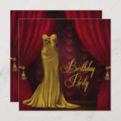 Vrouwen Ruby Red Gold Art Deco Verjaardagsfeest Kaart (Voorkant / Achterkant)