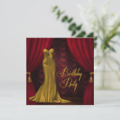 Vrouwen Ruby Red Gold Art Deco Verjaardagsfeest Kaart (Staand voorkant)
