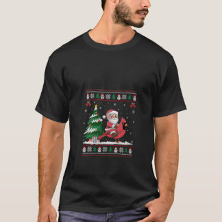 Vrouwen Santa Riding Kardinaal Bird Tree verlichti T-shirt
