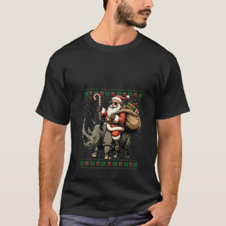 Vrouwen Santa Riding Rhinoceros Animal Ugly Christ T-shirt