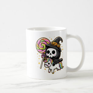 Vrouwen Schattige Grim Reaper Witch Riding Unicorn Koffiemok