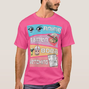 Vrouwen Schattige Kawaii Anime Girl Ramen Schetsen T-shirt