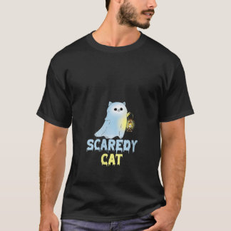 Vrouwen Schattige Scaredy Cat Ghost Met Lantaarn S T-shirt