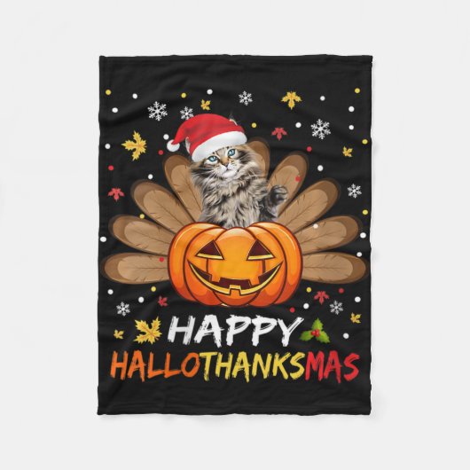 Vrouwen Schattigee Kat Happy Hallothanksmas Hallow Fleece Deken (Voorkant)