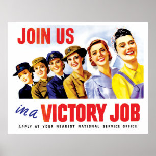 Vrouwen sluiten zich aan voor de overwinning, WW2 Poster