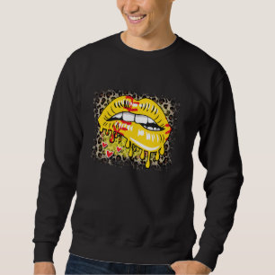 Vrouwen Softbal Baseball Game Day Leopard Lips Hea Trui