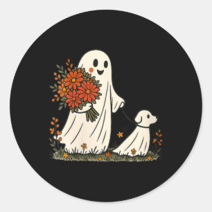 Vrouwen spook honden wandelen griezelige grappige ronde sticker