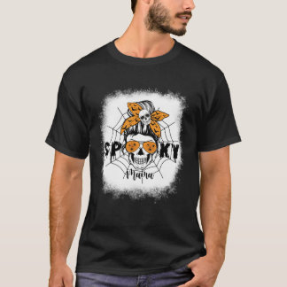 Vrouwen Spooky Mama Halloween Skull Messy Bun Witc T-shirt