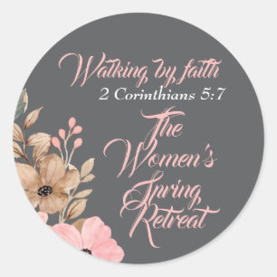 Vrouwen Spring Retreat Wildflower Roze Christelijk Ronde Sticker