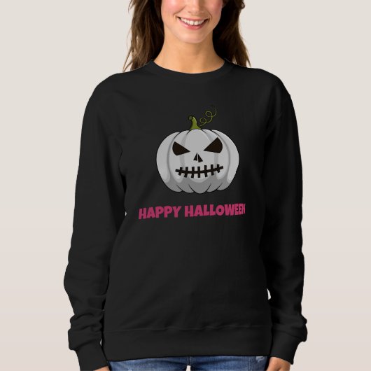 Vrouwen Sweatshirt Witte Pompoen Happy Halloween (Voorkant)