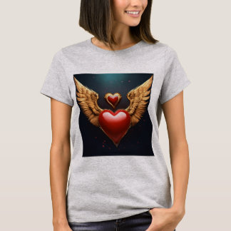 Vrouwen T-shirt grijs kleur hart met vleugels