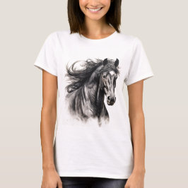 Vrouwen T-shirt met opvallend zwart paard