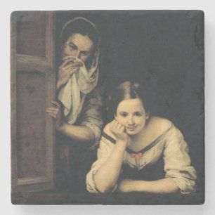 Vrouwen uit Galicië op het raam, 1670 Stenen Onderzetter