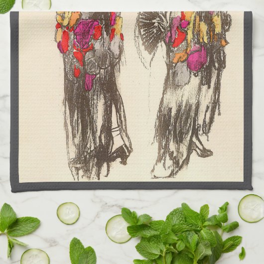 vrouwen van Mode met lentesponnen Theedoek (Gevouwen)