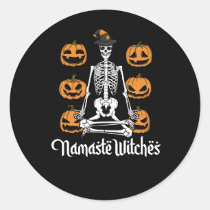 Vrouwen Verdrietig Halloween Yoga Skelet Namaste Ronde Sticker