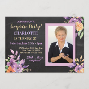 Vrouwen Verjaardagsfeest Foto Bloemen Krijt Uitnod Kaart