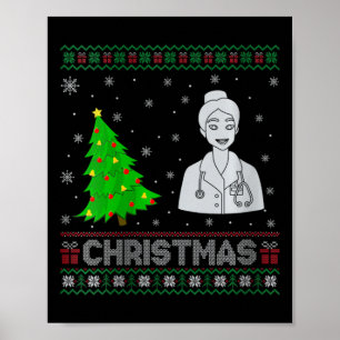 Vrouwen Verpleegkundige Practitioner Xmas Tree Lig Poster