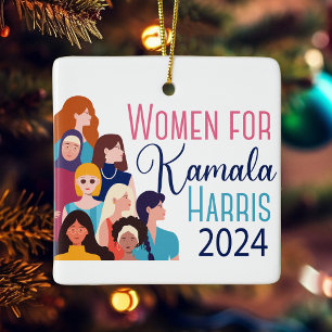 Vrouwen voor Kamala Harris 2024 Verkiezingskerst Keramisch Ornament