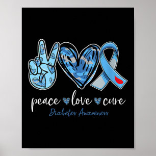 Vrouwen Vrede Liefde Cure Grijs Blauw Lint Diabete Poster