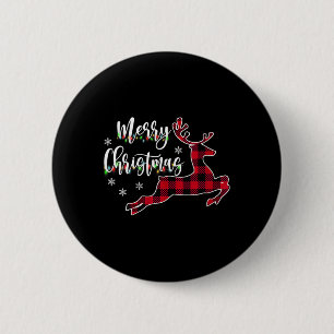 Vrouwen Vrolijk Kerstfeest Rendier Buffalo Plaid R Ronde Button 5,7 Cm