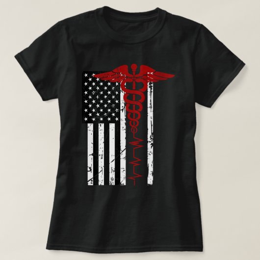 Vrouwen VS Vlag Medisch Symbool Zwart Patriottisch T-shirt (Design voorkant)