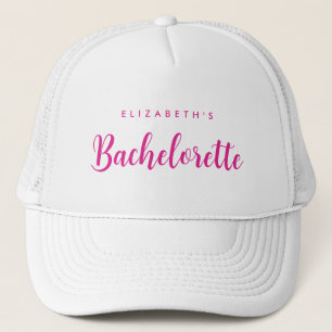 Vrouwen Wit & Heet Roze Bachelorette Bruidsfeest Trucker Pet