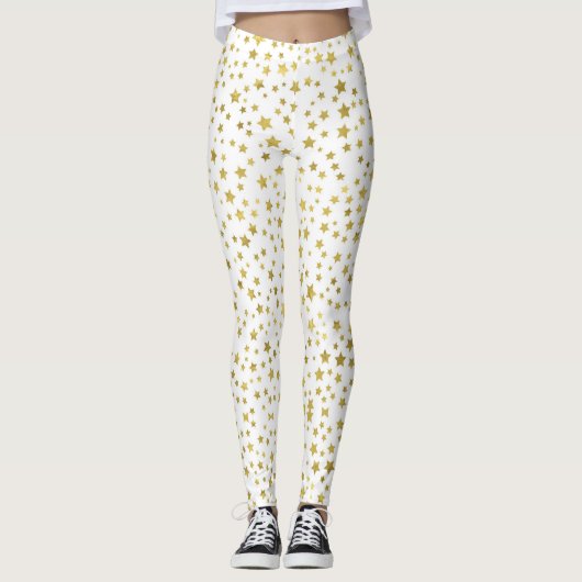 Vrouwen witte leggings met gouden sterren (Voorkant)