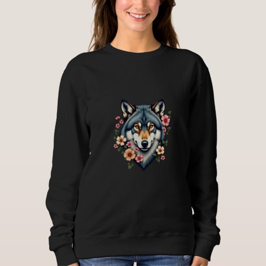Vrouwen Wolf Bloemen  Basic Sweatshirt (Voorkant)