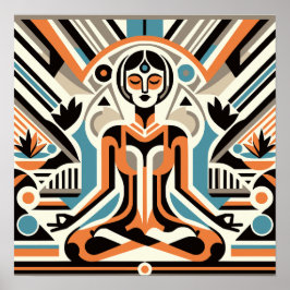 Vrouwen Yoga Meditatie Art Deco Workout Poster