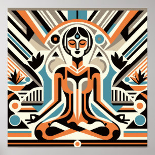 Vrouwen Yoga Meditatie Art Deco Workout Poster