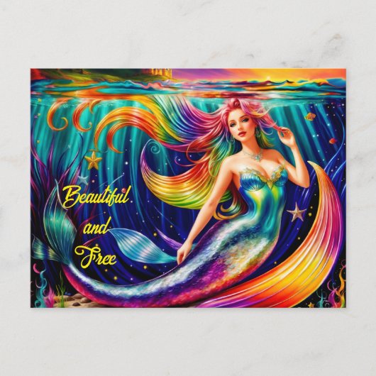 Vrouwen Zeemeermin Sterren Bright Mooi Zee Myth Briefkaart (Voorkant)