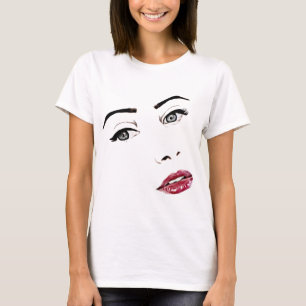 vrouwen zien grijze ogen rode lippen make - up kun t-shirt