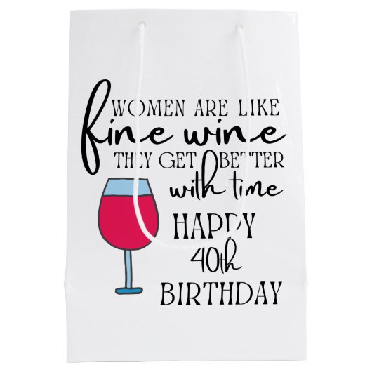 Vrouwen zijn als wijn 40e verjaardag giftzak medium cadeauzakje (Achterkant)