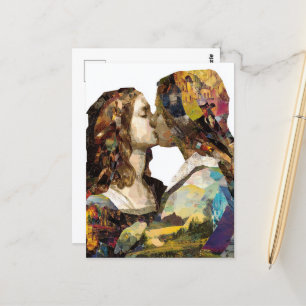 Vrouwen zoenen Mixed Media Collage Briefkaart